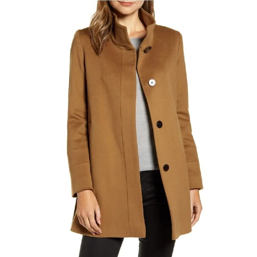Fleurette Stand Collar Wool Car Coat - Picture 3 of 12